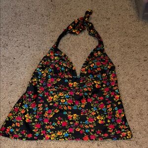 Catalina Black With colorful Floral Design Swim Halter Top Size Small (4/6)